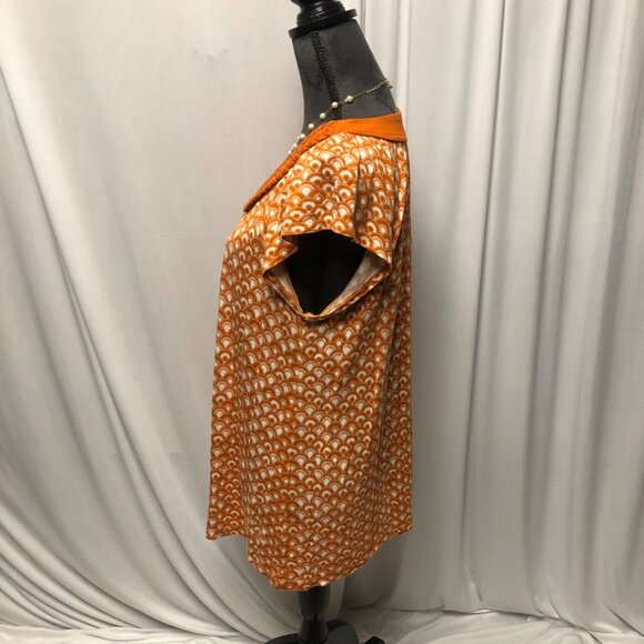 Apt 9 Top Womens Size Large Orange White Cap Sleeve Braided Neckline Blouse - Picture 3 of 8